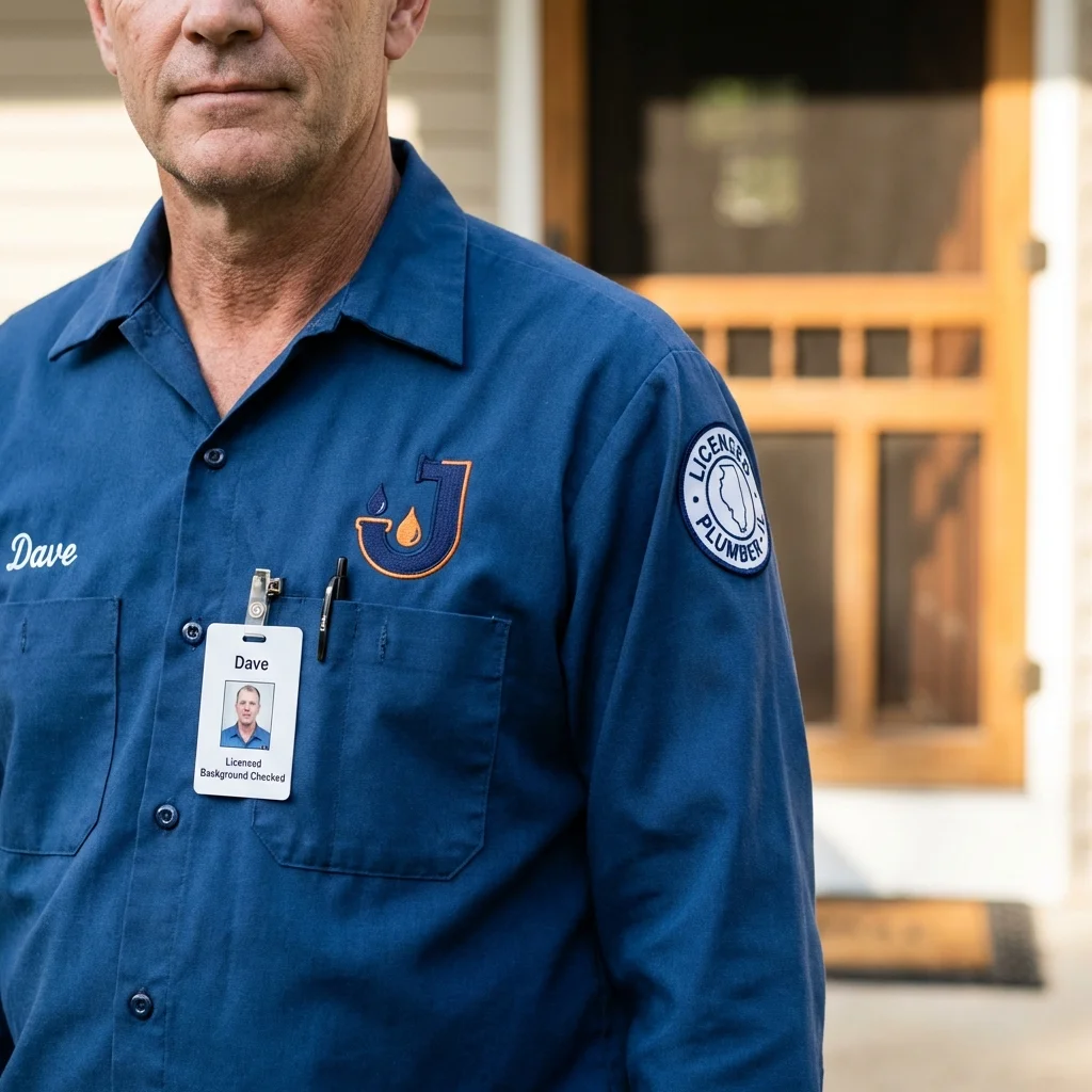 Licensed plumber showing ID badge in Huntington, TX