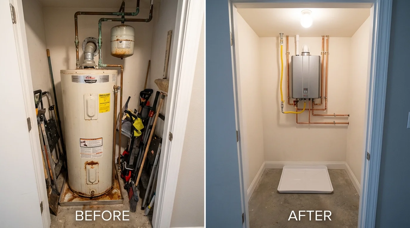 Tank water heater versus wall-mounted tankless unit comparison for Huntington, TX homeowners